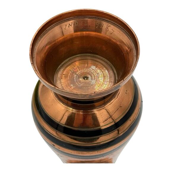 Vintage Brass/Copper Black Etched Floral & Striped Vase ~ 8” Tall Made India EUC - Picture 7 of 12